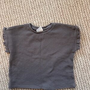 Zara Short Sleeve Waffle Knit Top - Charcoal
